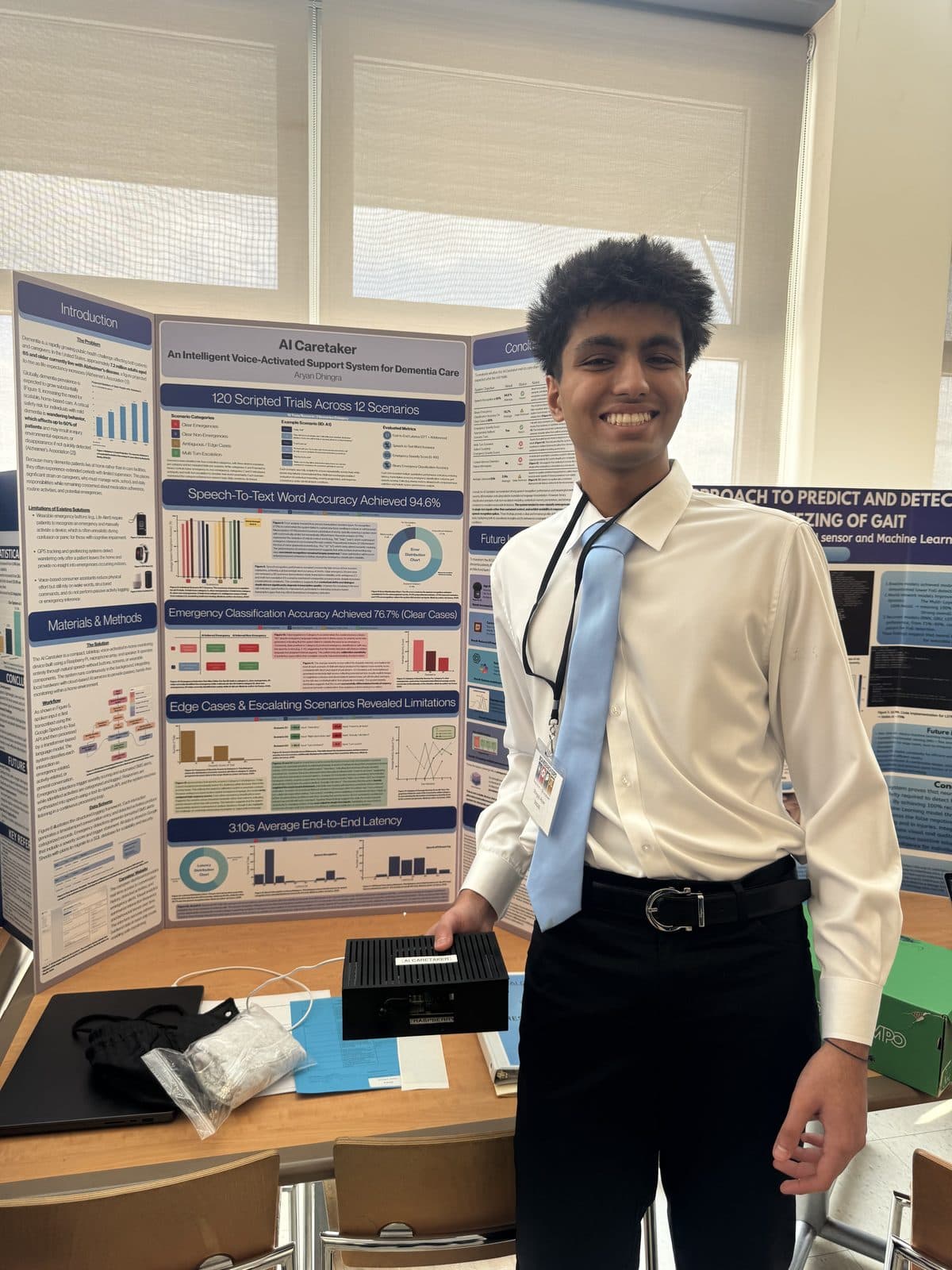 Aryan with the AI Caretaker device